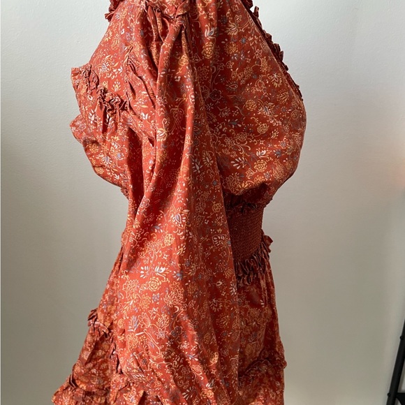 NWT House Of Harlow 1960 Wallis Rust Peasant Western Style Smocked Dress Size M - Picture 8 of 11